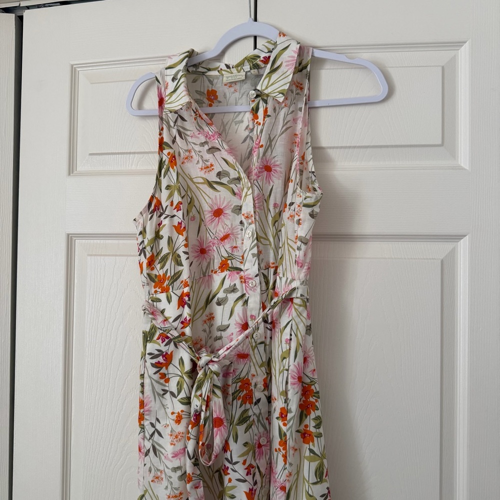 Spartina 449 Emeline dress Floral Maxi Dress collared Cream Pink Orange cotton - Picture 4 of 10